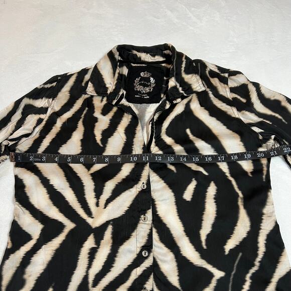 Cino Zebra Print Satin Button Up Shirt Size Medium Roll Tab Sleeve Maximalist - Picture 7 of 10